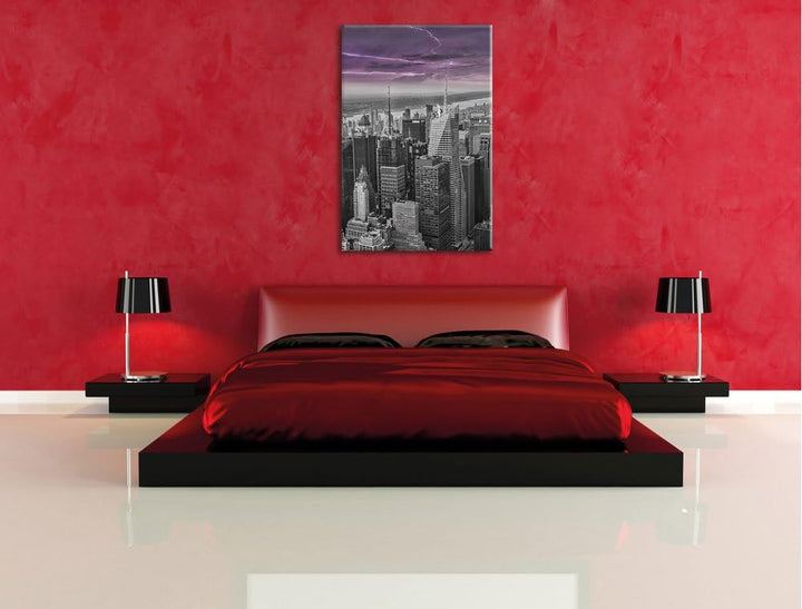 Pixxprint Skyline New York unter Gewitterhimmel als Leinwandbild/Grösse: 100x70 cm/Wandbild/Kunstdru