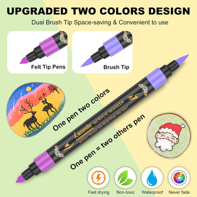 Laconile 30 Acryl Marker Stifte mit 60 Farben, Acrylstifte für Steine Wasserfest, Dual Tip Acryl Pai