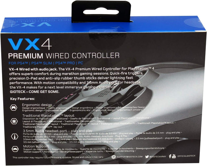 Gioteck - VX4 Verkabelter Controller Titanium für PS4 und PC Gamepad, Joystick Ergonomisches Design