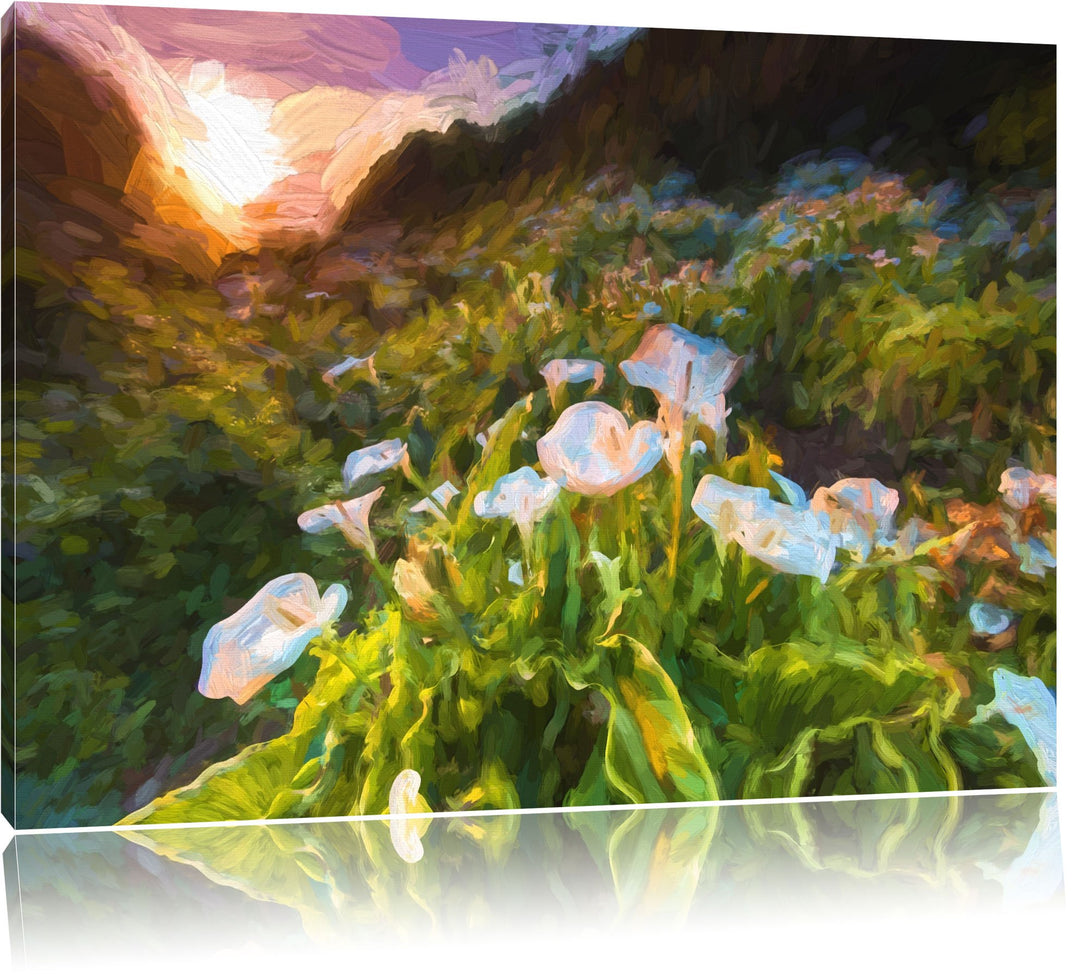 Pixxprint Blumenwiese in den Bergen als Leinwandbild/Grösse: 100x70 cm/Wandbild/Kunstdruck/fertig be