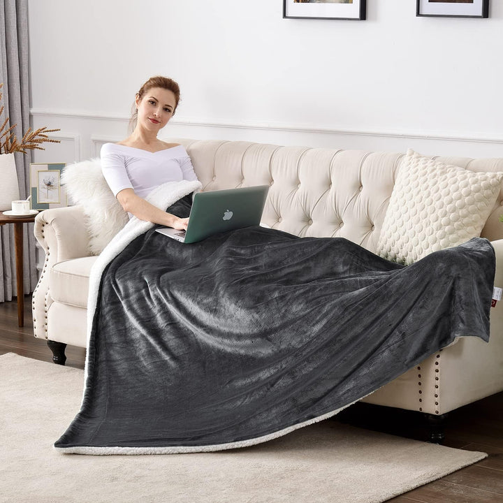 SOCHOW Sherpa Decke Dunkelgrau zweiseitige Wohndecken Kuscheldecken, Dicke warm Sofadecke/Couchdecke