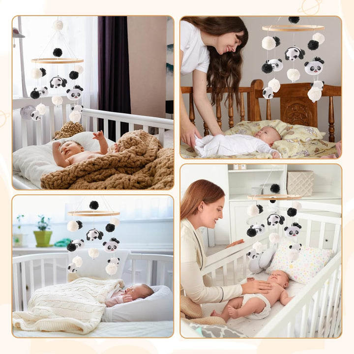 Mobile Babybett Baby Mobile Mit Filzbällen 3D-Panda-Muster Hängende Spieldekorationen Geschenke Für