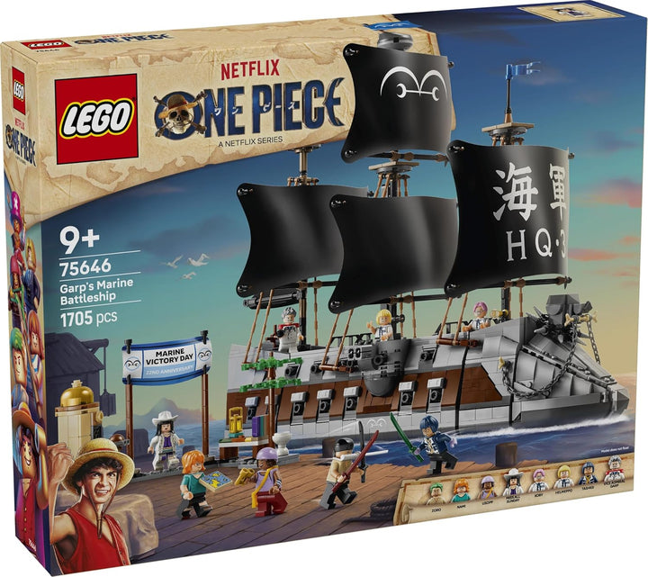 LEGO ONE PIECE Garps Marineschlachtschiff - Boots Modellbau mit 8 Minifiguren inkl. Zoro, Lysop und