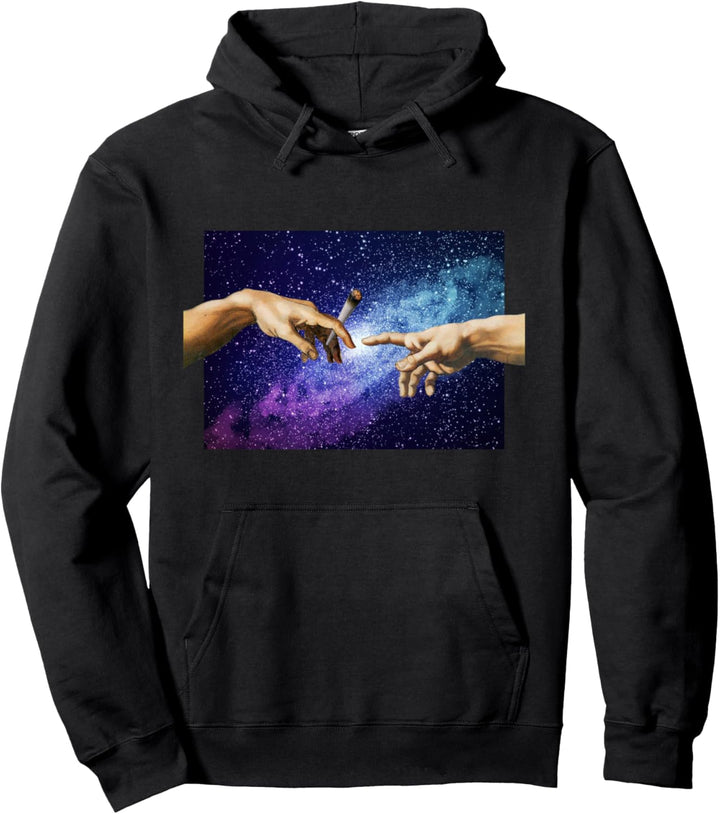 420 Michelangelo Touch Of God Funny Space Weed Marijuana 420 Pullover Hoodie