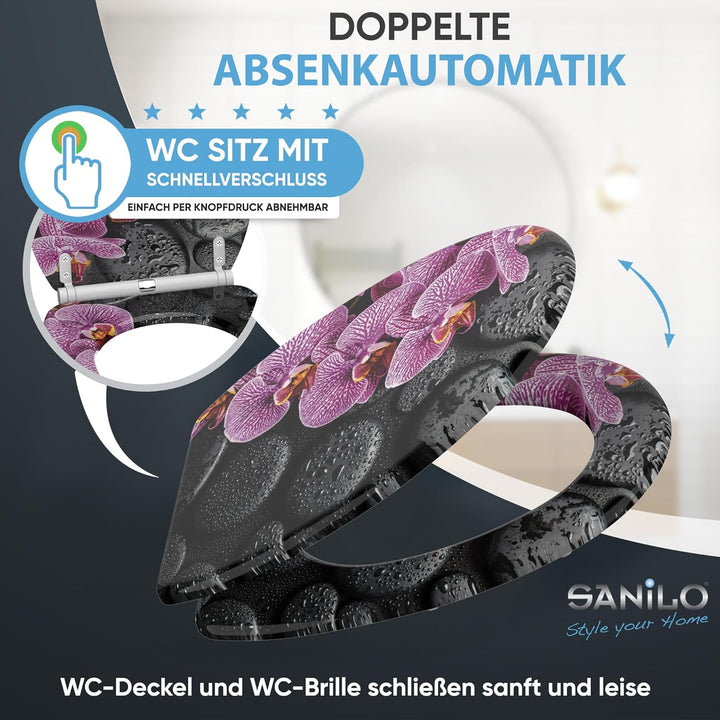 Sanilo WC Sitz mit Absenkautomatik, hochwertiger Toilettendeckel, einfache Montage, stabile Scharnie