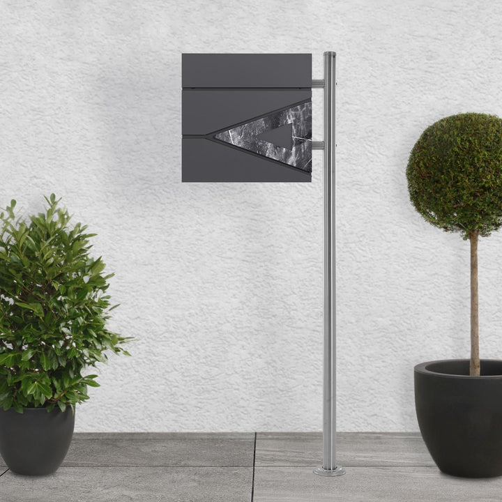 ECD Germany Standbriefkasten mit Zeitungsfach, Design Briefkasten mit Pfosten, Briefkastenanlage, Br