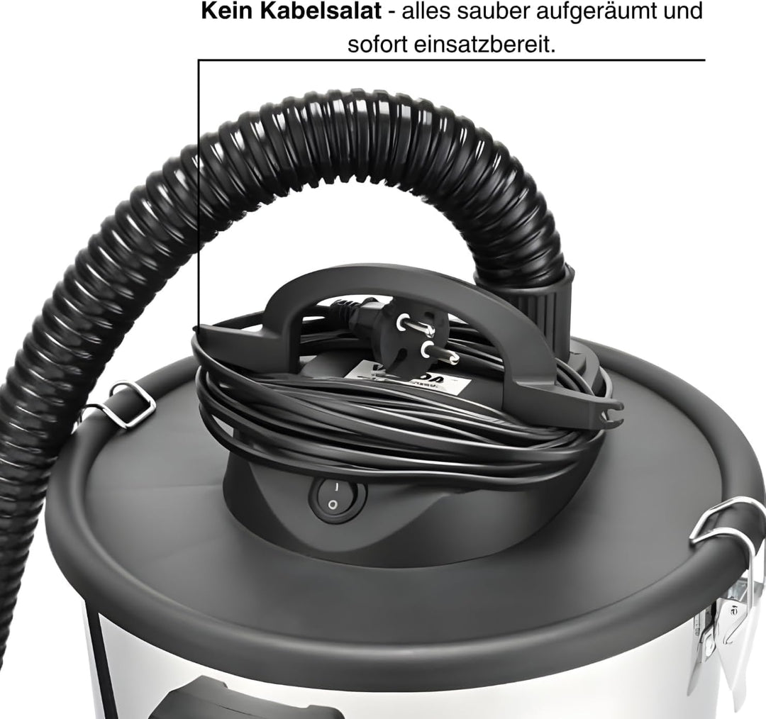 Aschesauger 20L Kaminsauger 1650W + Blasfunktion + DUAL Filter System + 4 Rollen SN121