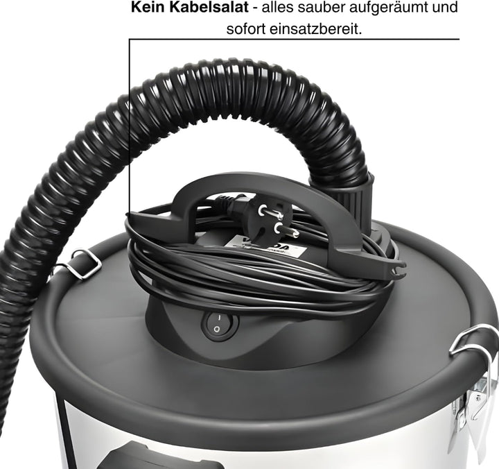 Aschesauger 20L Kaminsauger 1650W + Blasfunktion + DUAL Filter System + 4 Rollen SN121