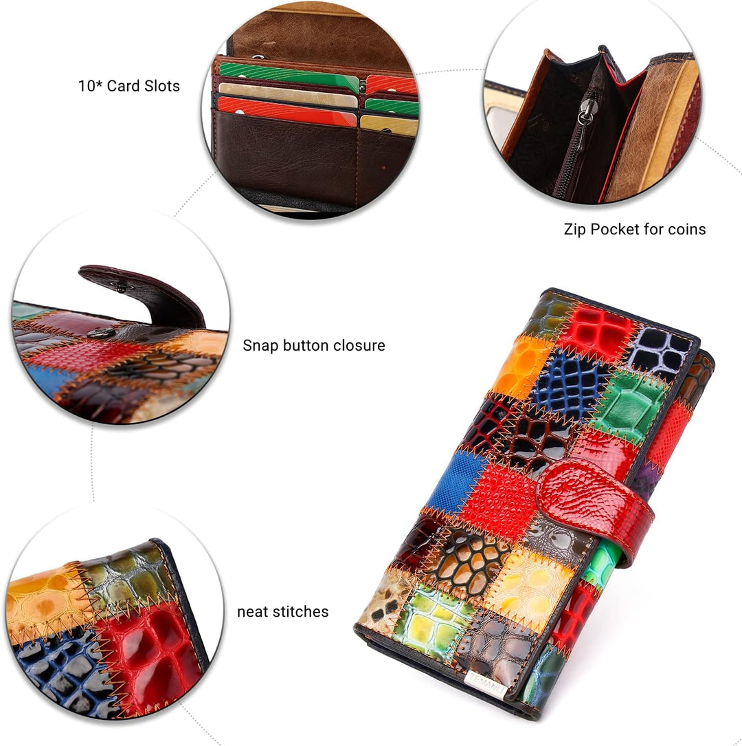 Eysee Portmonee Damen Gross aus Echtleder, Brieftaschen Geldbörse Damen mit Kartenfächer und Fotofen