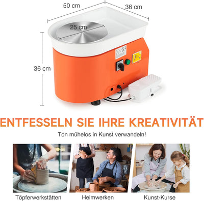 CREWORKS Töpferscheibe Elektrisch Töpferscheibe Fussantrieb 350W Keramikformwerkzeug 0-300 U/MIN Ker