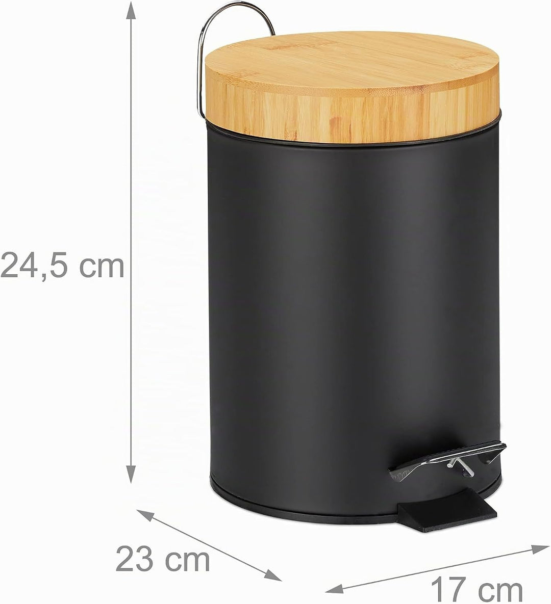Relaxdays Mülleimer Bad, 3 l, Kosmetikeimer Absenkautomatik, Bambusdeckel, entnehmbarer Inneneimer,