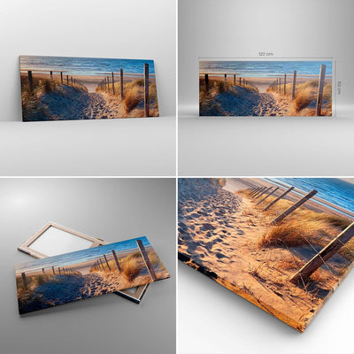 Wandbilder Dekoration Wohnzimmer Meer Strand Düne Panorama Bilder auf Leinwand 120x50cm Leinwandbild