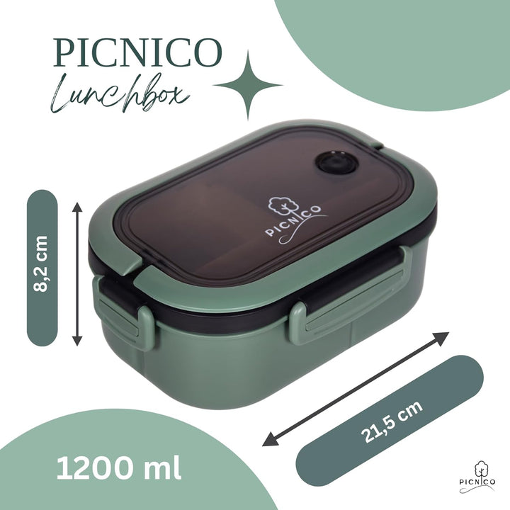 Premium Lunchbox für Kinder 1200ml mit 2 Etagen & 6 Fächern Grün (BPA-frei) - Brotdose & Snackbox mi