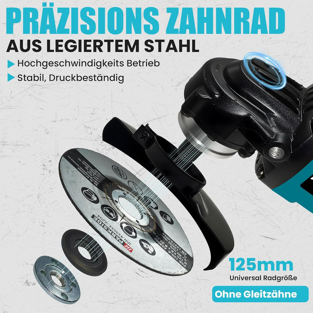 Akku Winkelschleifer für Makita 18V, 125 mm Akku Flex 8500U/min, 3 Geschwindigkeiten, Akku-Schleifer