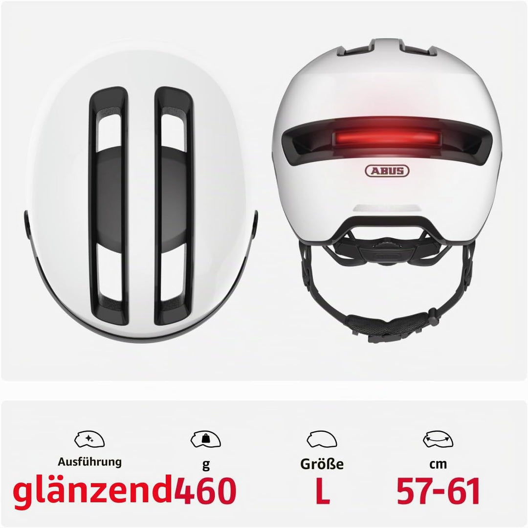 ABUS Stadthelm HUD-Y ACE - stylischer Fahrradhelm mit Visier und magnetischem, aufladbarem LED-Rückl