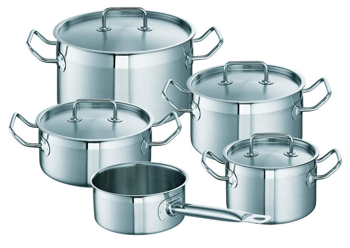 Schulte-Ufer Topf-Set Profi-Line i 5-tlg. aus Edelstahl bestehend aus Brat- Stiel- und Fleischtöpfen