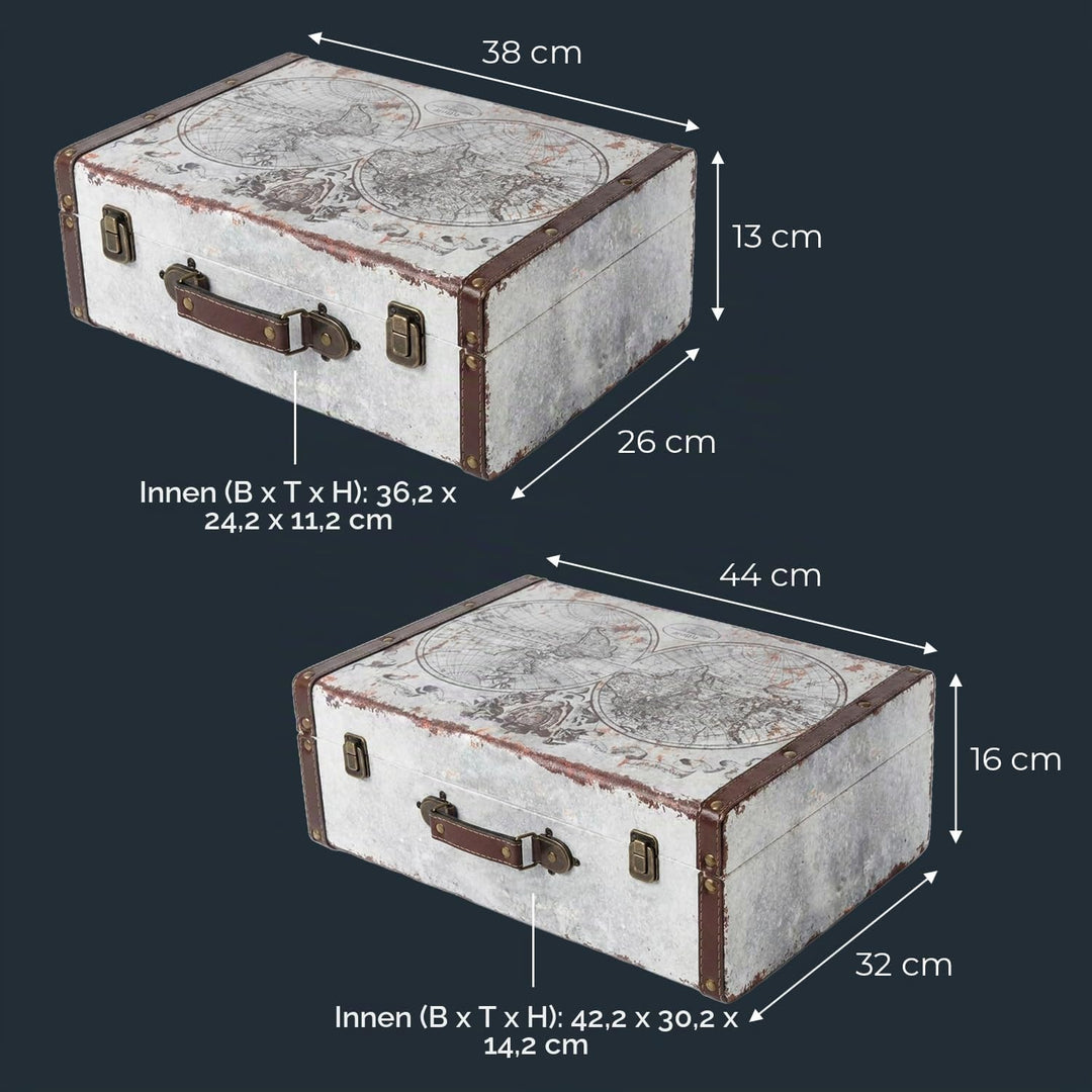 HMF VKO101 Vintage Koffer aus Holz | 2er Set | Versch. Grössen | Deko Weltkarte 2er Set Weltkarte, 2