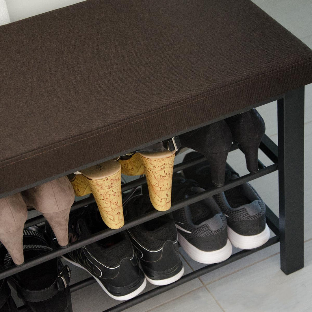 DuneDesign Schuhregal 81x32x46 cm offener Schuhschrank mit 2 Böden stabile Sitzbank Schuhbank aus Me