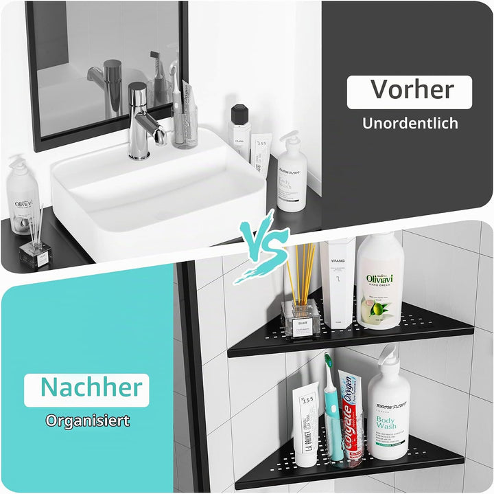 Neodrain Duschregal Ecke Edelstahl 304 Duschablage Schwarz Eingebautes Duschkorb Halterung für Bad,