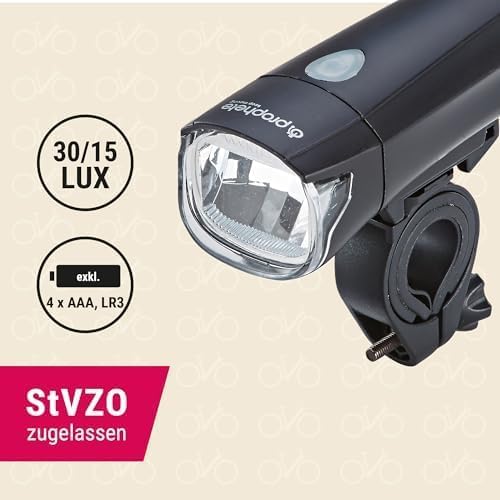 Prophete LED-Scheinwerfer Fahrradlicht 30 Lux, Umschaltbar auf 15 Lux, LED-Frontlicht mit Batteriein