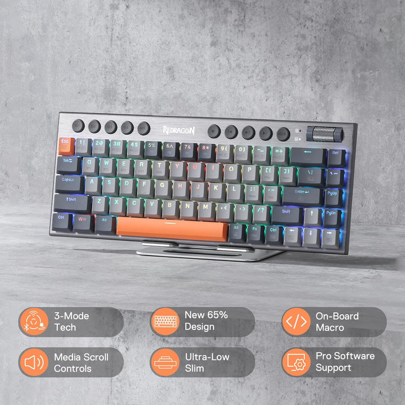 Redragon K609 65% kabellose mechanische RGB-Tastatur, BT/2.4Ghz/Kabelgebundene Tri-Mode Ultra-Thin L