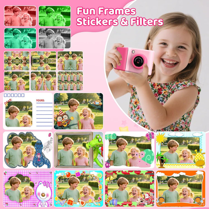 Ushining Sofortbildkamera Kinder, 1080P HD Kinderkamera Sofortbildkamera mit 32GB Karte & DruckerPap