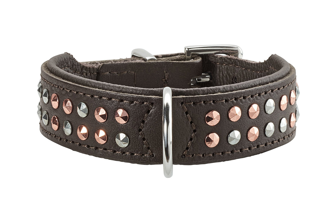 HUNTER SAN DIEGO Hundehalsband, Leder, geschmeidig, Nieten, 37 (XS-S), braun 37 (XS-S) braun, 37 (XS