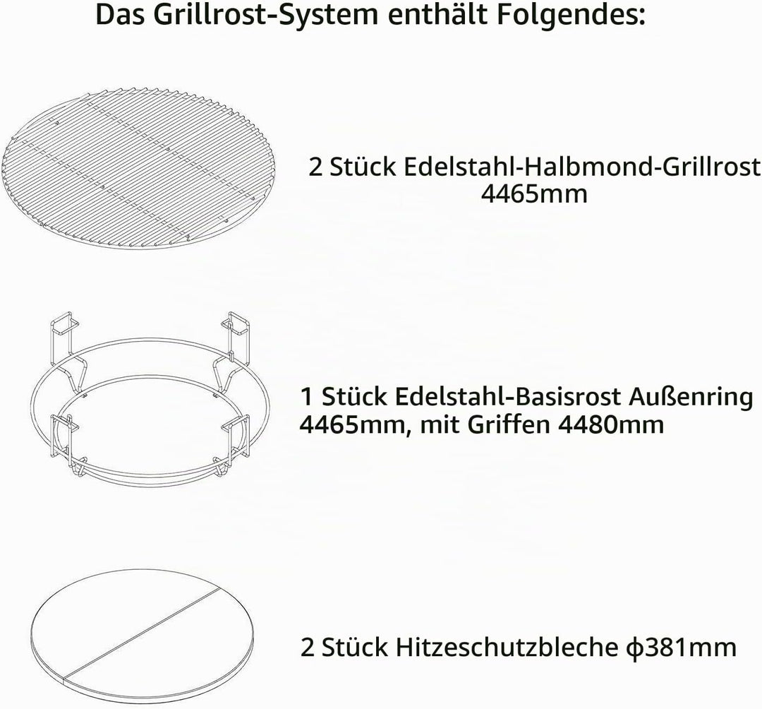 Onlyfire GCG-8552 Kochsystem (2xGrillroste, 1xGestell, 2xHitzeabweiser) Pass für Keramikgrill, Large