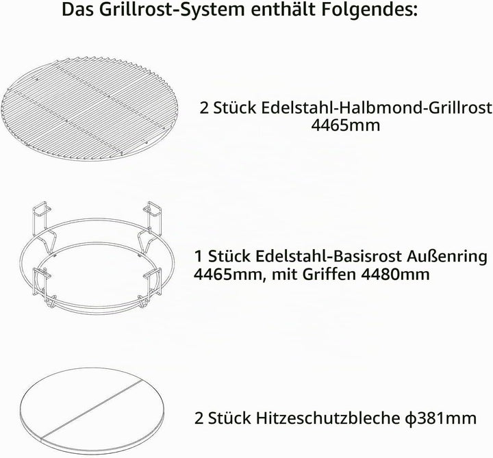 Onlyfire GCG-8552 Kochsystem (2xGrillroste, 1xGestell, 2xHitzeabweiser) Pass für Keramikgrill, Large