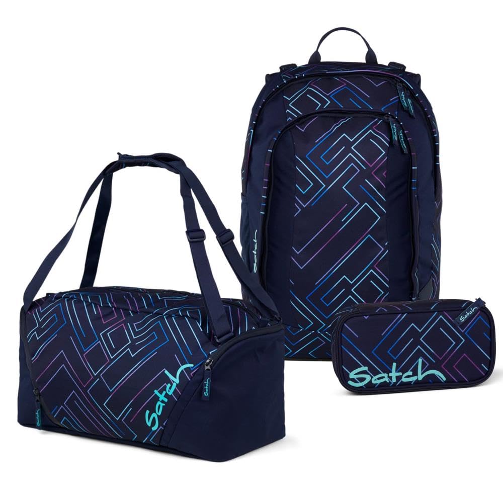 Satch Air Schulrucksack Set 3tlg. inkl. Schlamperbox und Sporttasche Purple Laser, Purple Laser