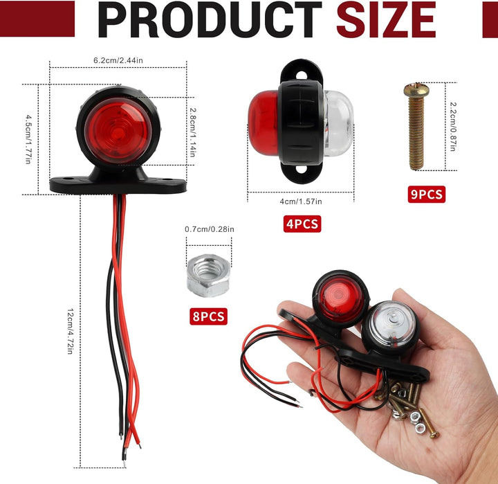 LED Seitenmarkierungsleuchten, Set mit 4 Seitenmarkierungsleuchten, rot, weiss, 12 V, 24 V, grosse L