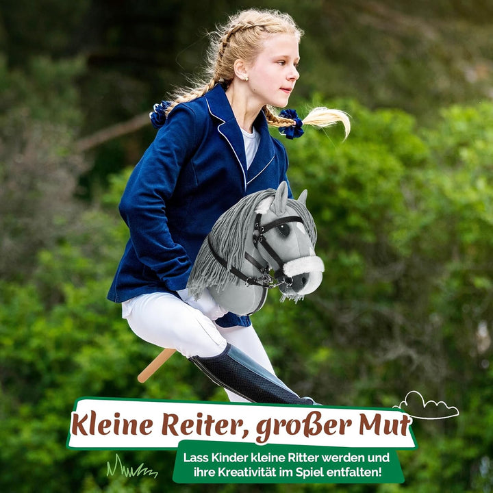 Hobby Horse, A3 Kopfgrösse Steckenpferd Kinder, Hobby Horsing mit Weichem Plüschhalfter, Fliessendem