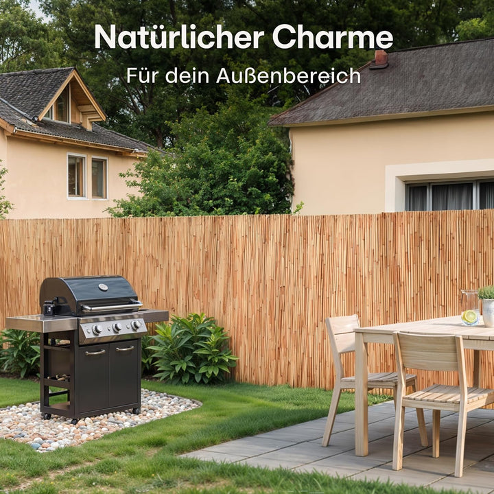 Praknu Schilf Balkon Sichtschutz Holz 100 x 300cm - FSC® Zertifiziertes Natürliches Schilf - Einsetz