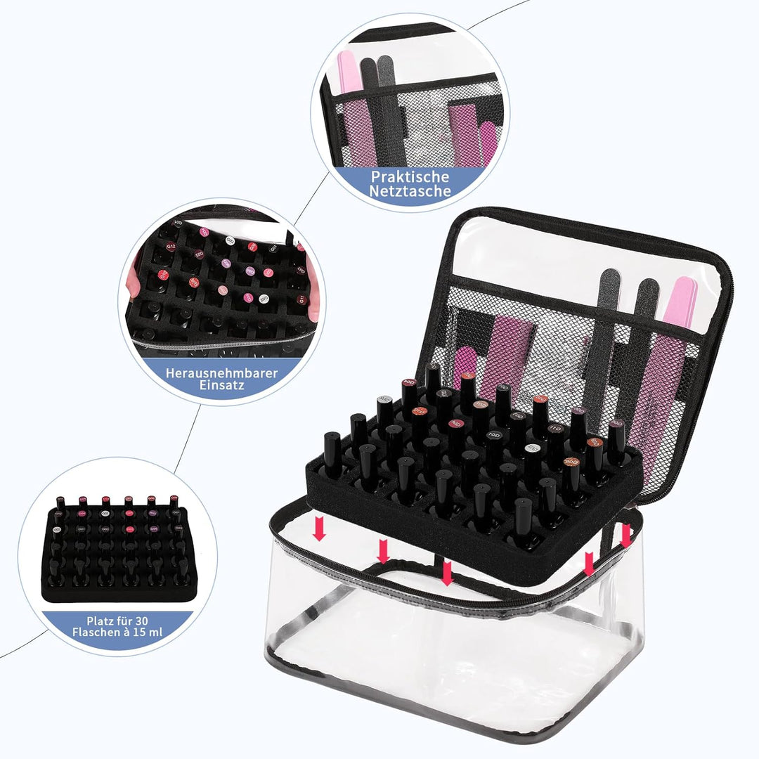 Nagellack Aufbewahrung für 30 Flaschen,Transparenter Nagellack Organizer & Kosmetikkoffer aus spritz