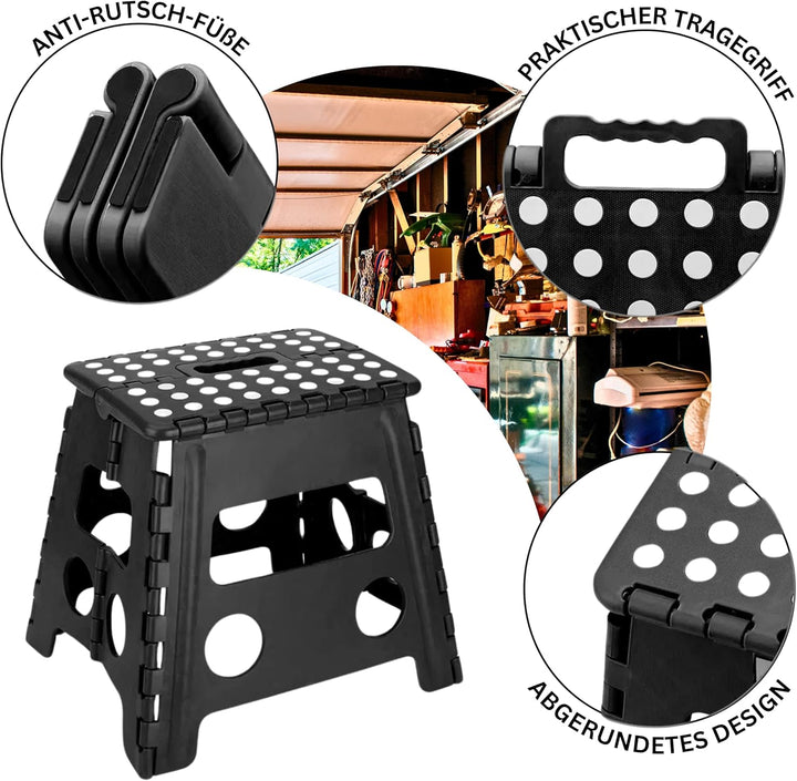 DIVID® Faltbarer Klapphocker 39cm (L) |Klapphocker|Duschhocker|Faltbar und Tragbar|130kg Belastbarke