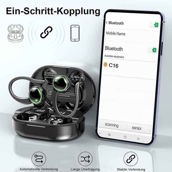 Bluetooth Kopfhörer, 2026 Kopfhörer Kabellos Bluetooth 5.4 Sport tiefer Bass, 56 std Spielzeit In Ea