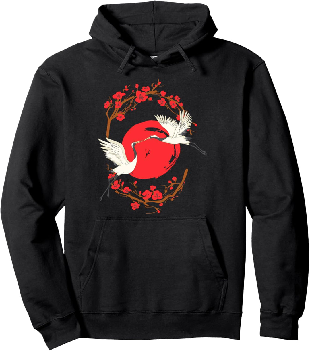 Kranich Rote Sonne Storch Tier Japan Origami Vogel Japanisch Pullover Hoodie