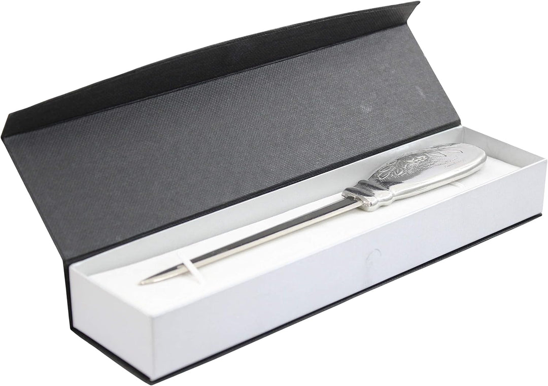 Cavagnini, Eleganter Brieföffner aus Edelstahl und Zinn, inklusive Geschenkbox (Teller) Piatto, Piat