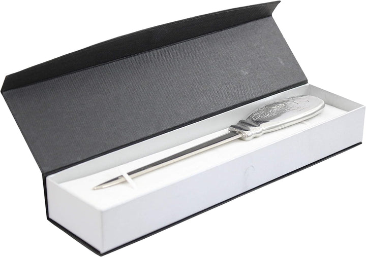 Cavagnini, Eleganter Brieföffner aus Edelstahl und Zinn, inklusive Geschenkbox (Teller) Piatto, Piat