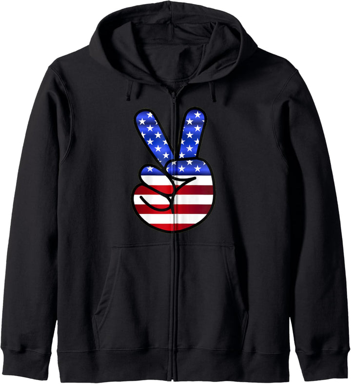 Amerikanische Flagge Friedenszeichen Hand Kapuzenjacke