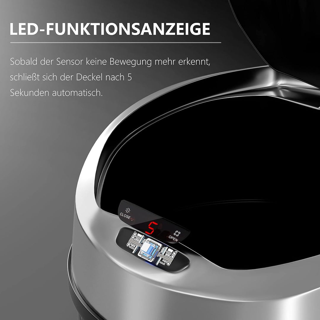 Ribelli Edelstahl Mülleimer 60 Liter- Abfalleimer mit Sensor - automatisches Öffnen und Schliessen -