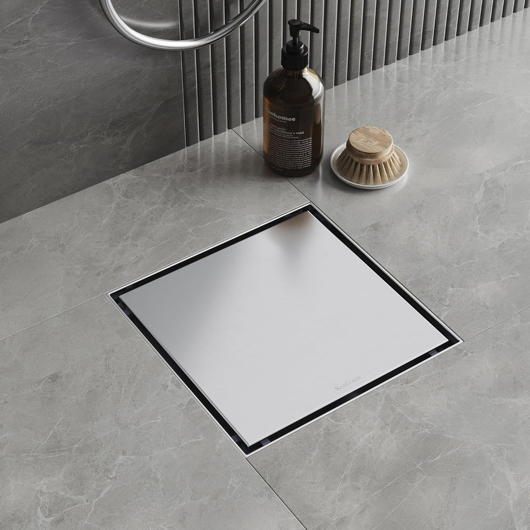 Neodrain Bodenablauf Dusche Edelstahl Duschrinne Quadratisch 20 x 20 cm mit 360° Siphon, Geruchsvers