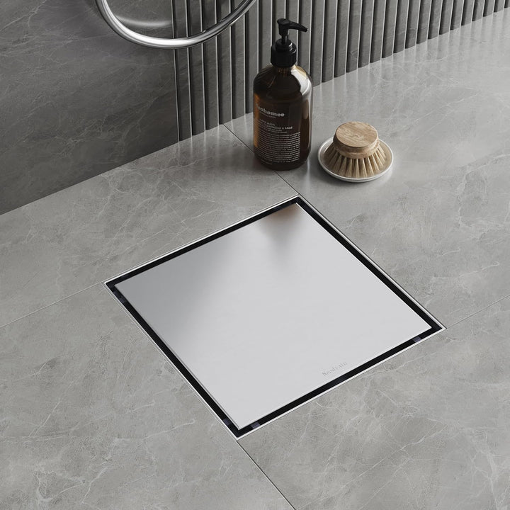 Neodrain Bodenablauf Dusche Edelstahl Duschrinne Quadratisch 20 x 20 cm mit 360° Siphon, Geruchsvers