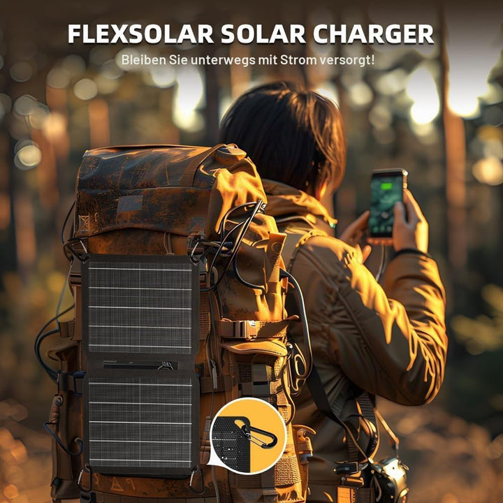 FlexSolar 10 W tragbares Solarpanel-Ladegerät,wasserdichtes IP67 faltbares Solarpanel mit USB-Anschl