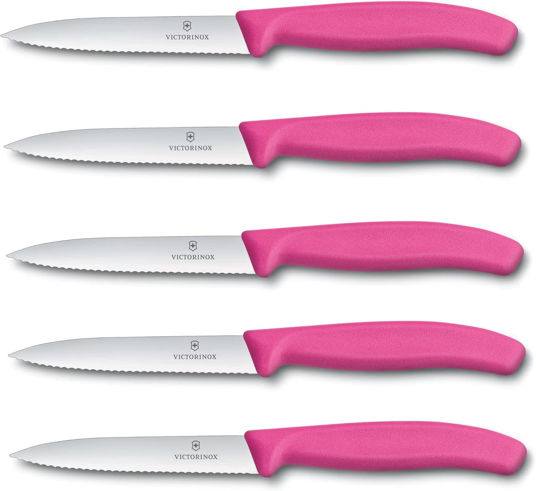 Victorinox 5-tlg Gemüsemesser Set Swiss Classic Pink – 10 cm mit Wellenschliff – Tomatenmesser 5er S