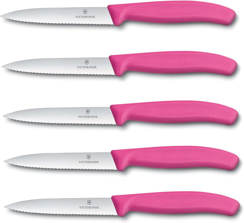 Victorinox 5-tlg Gemüsemesser Set Swiss Classic Pink – 10 cm mit Wellenschliff – Tomatenmesser 5er S