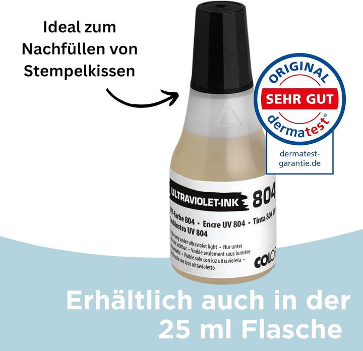 COLOP UV-Stempel-Farbe 804, unsichtbar, 250 ml, Abdruck nur sichtbar unter UV-Lampe