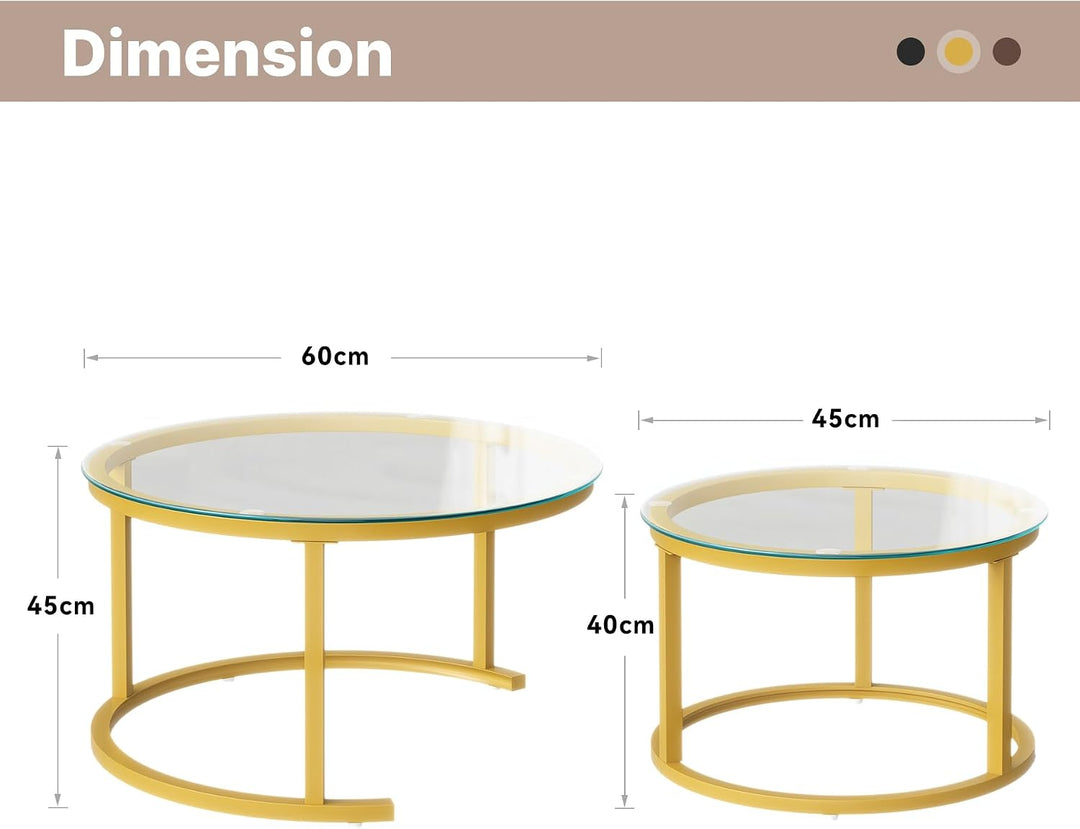 Hawthyhome Runde Beistelltisch 2er Set, Moderner Wohnzimmertisch, Couchtische Set Satztische für Woh