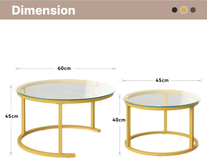 Hawthyhome Runde Beistelltisch 2er Set, Moderner Wohnzimmertisch, Couchtische Set Satztische für Woh