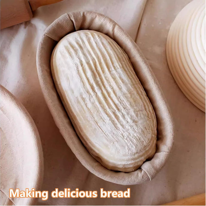 2 Stück Gärkörbchen Oval 28 cm, Gärkörbchen für Brot, Gärkorb Brot mit Bürste und Kunststoffspachtel